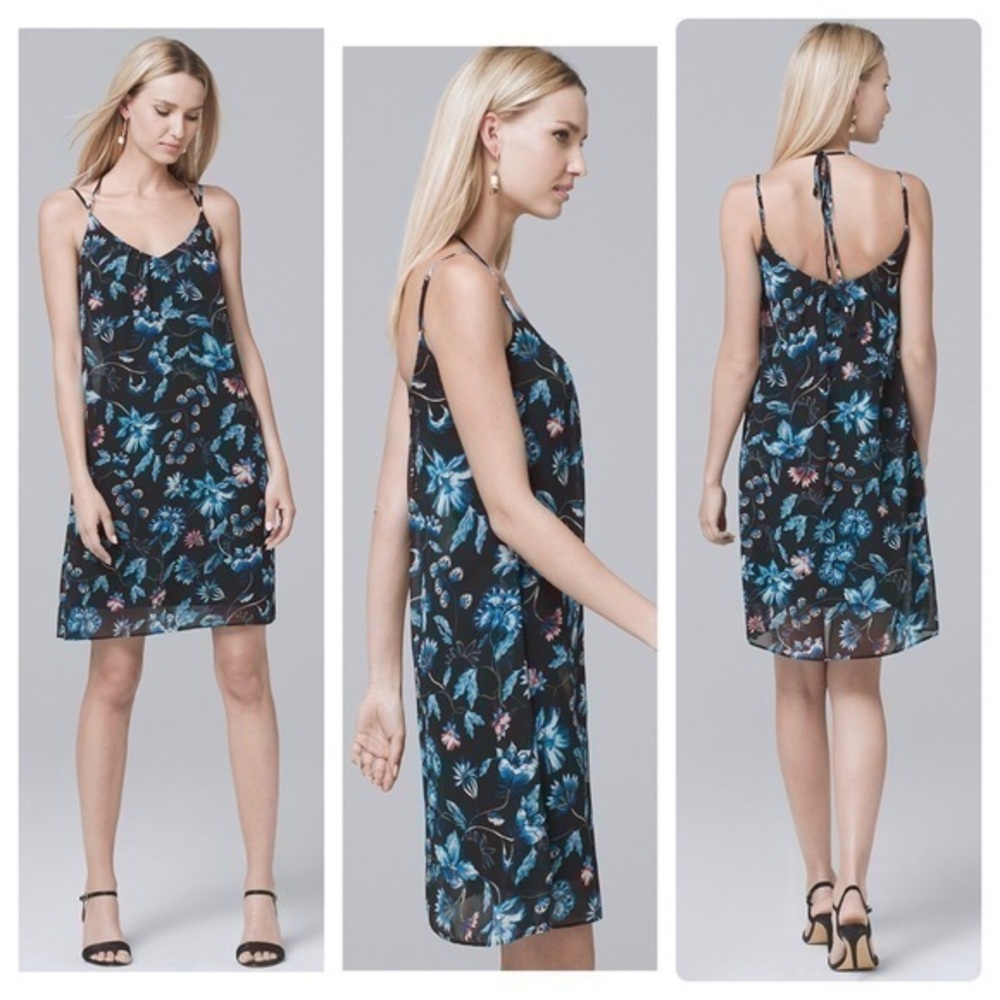 White House Black Market Black with Capri Floral-Print Shift Slip Dress 4 VV14